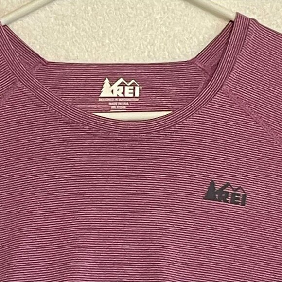 REI Performance Tee Long Sleeve Crew Neck Stretchy Women's XL Pink Gray Stripes - Picture 3 of 12